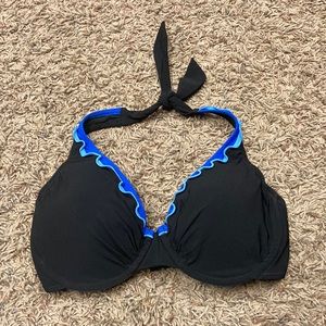 Profile by Gottex bikini top black with two tone blue ruffle. Size 34D